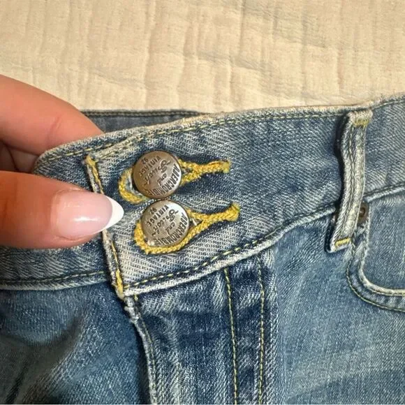 Vintage 90s Abercrombie & Fitch Denim Mini Skirt Dark Wash Raw Hem Sz 10 Y2K - Picture 5 of 9